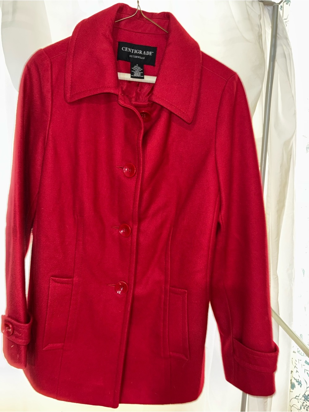 Women's Crimson Wool-Blend Pea Coat